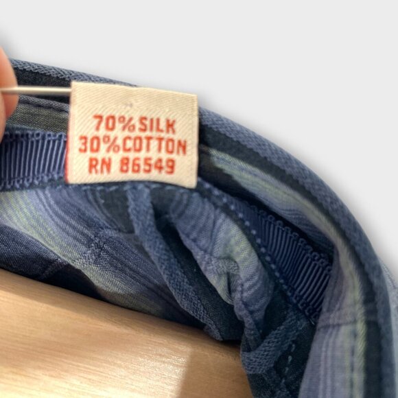 TOMMY BAHAMA Long Sleeve Button Up Mens LARGE Blue Plaid Silk Cotton Blend - Picture 8 of 8